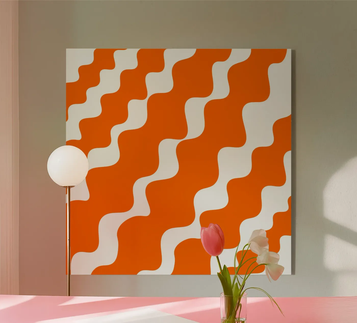 Orange slanting waves plexiglas de baobabprintstore