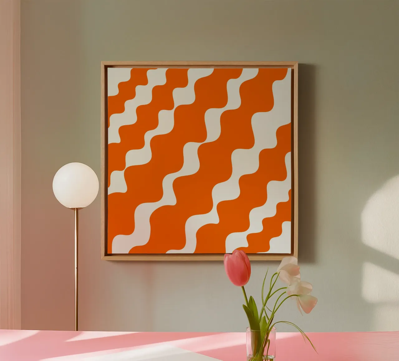 Orange slanting waves tela con Cornice a cassetta da baobabprintstore