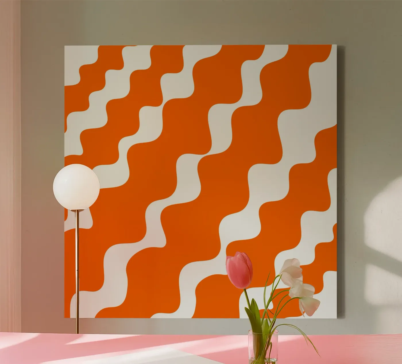 Orange slanting waves canvas by baobabprintstore