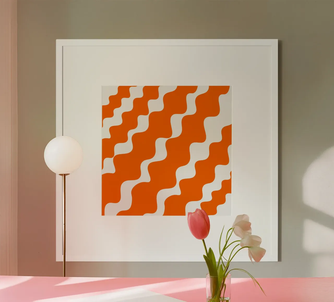 Orange slanting waves poster da baobabprintstore