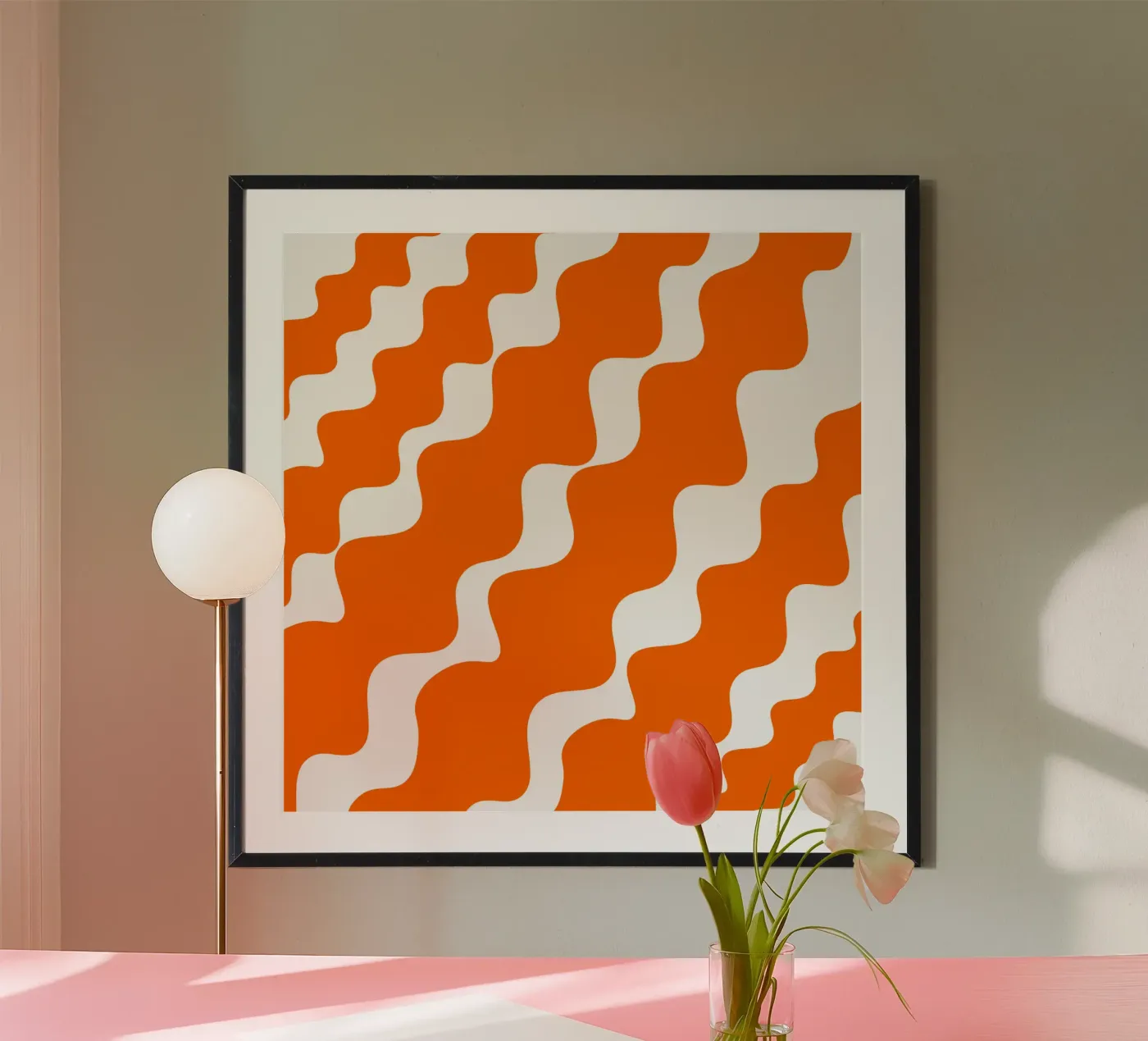 Orange slanting waves poster da baobabprintstore