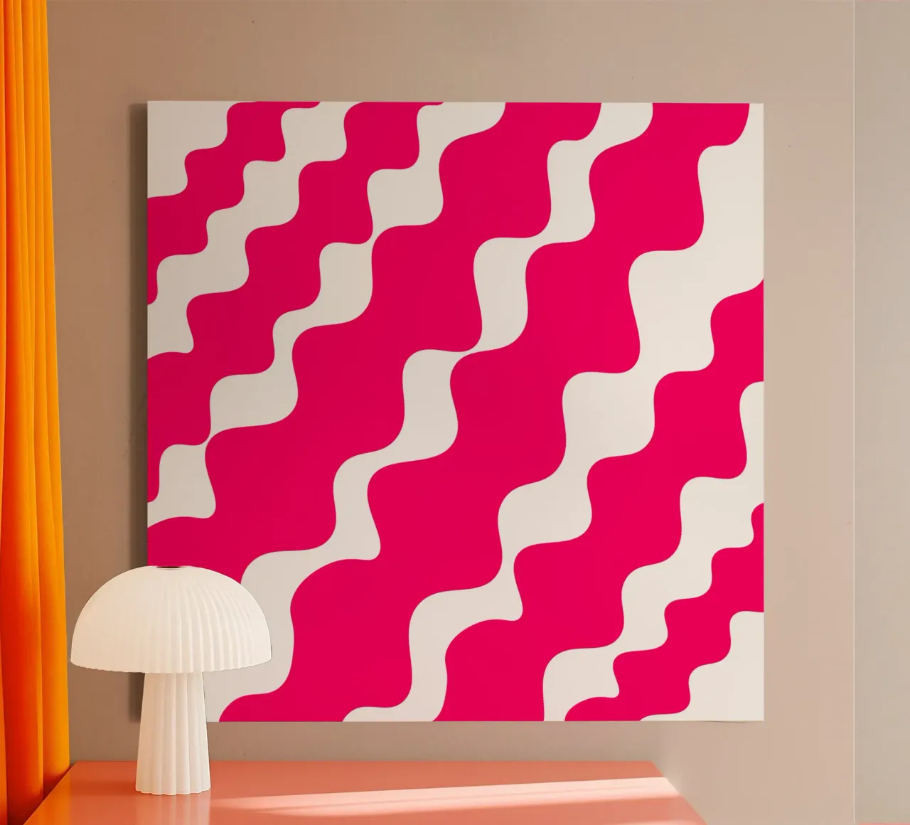 Pink slanting waves tela con Cornice a cassetta da baobabprintstore