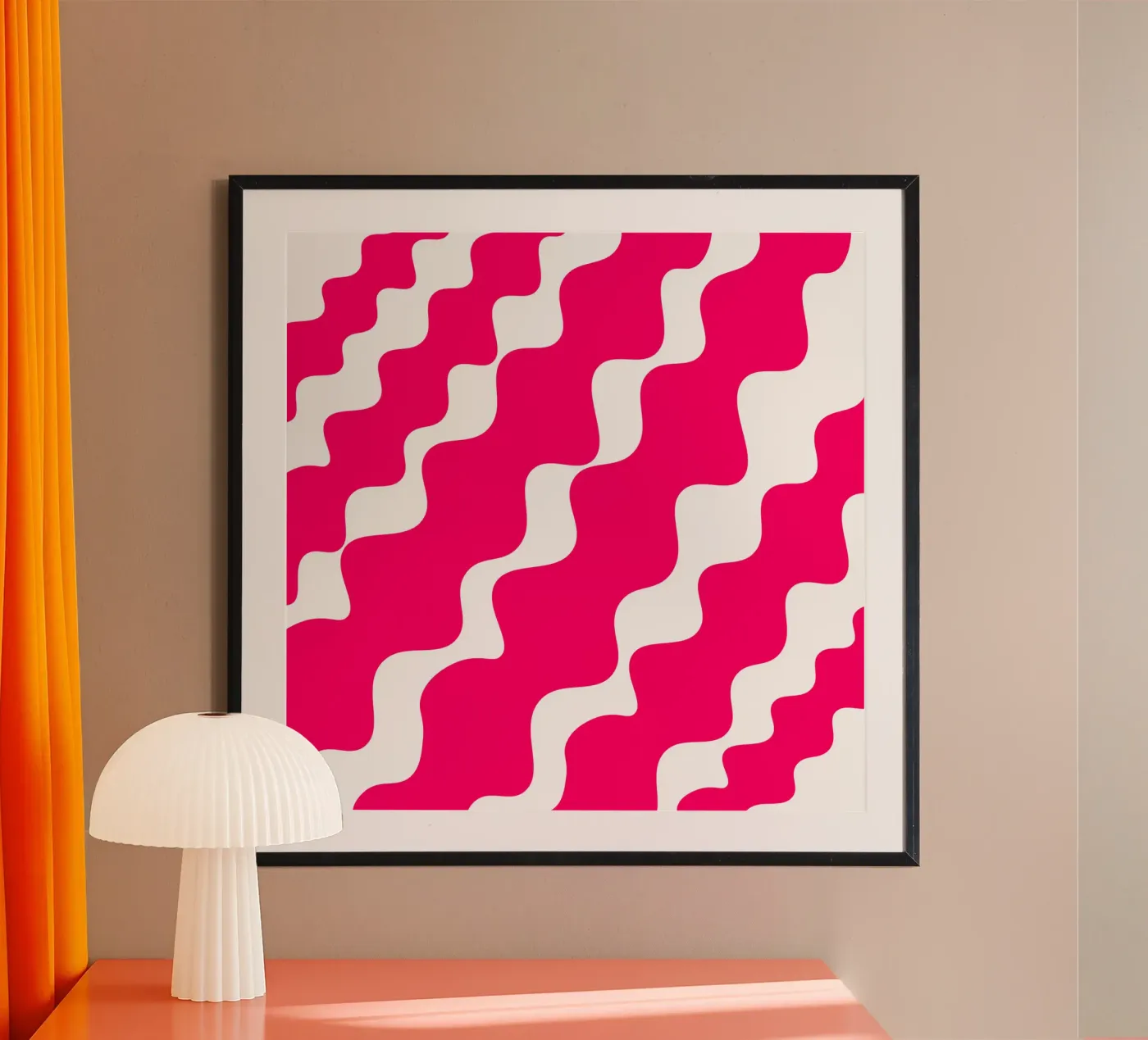 Pink slanting waves poster van baobabprintstore
