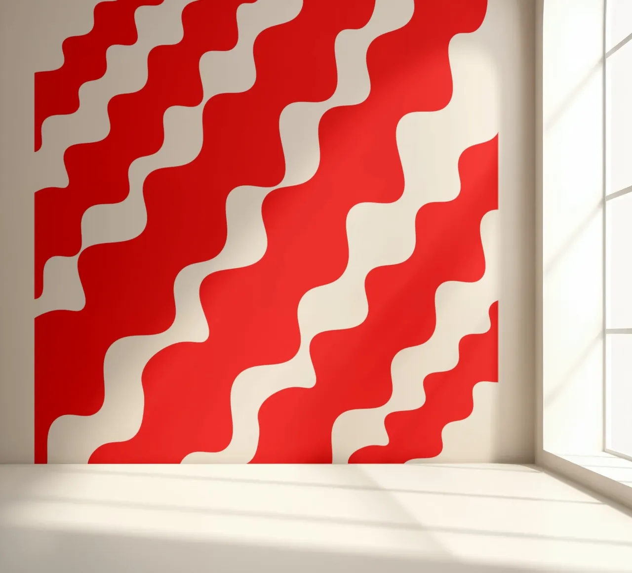 Red slanting waves fotobehang van baobabprintstore