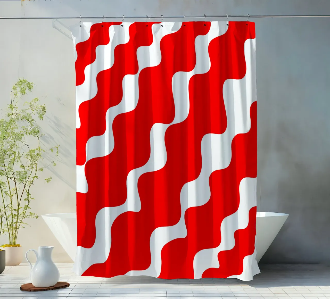 Red slanting waves tenda da doccia da baobabprintstore