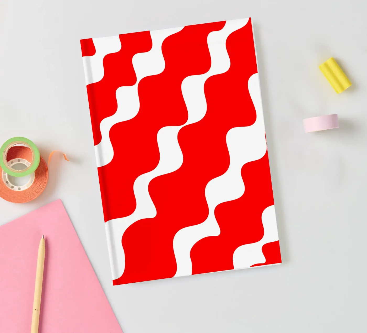 Red slanting waves notebook by baobabprintstore
