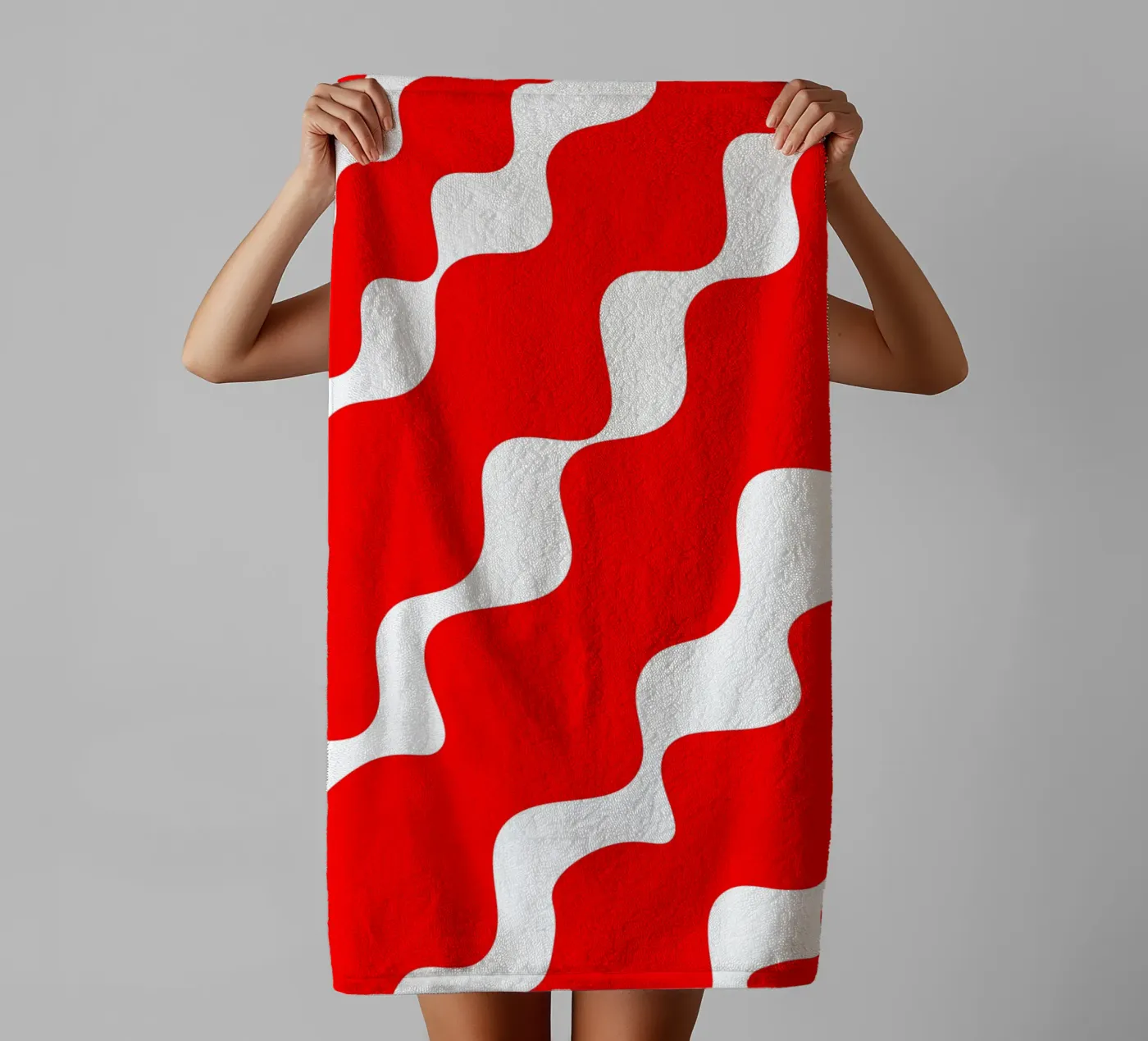 Red slanting waves badhanddoek van baobabprintstore