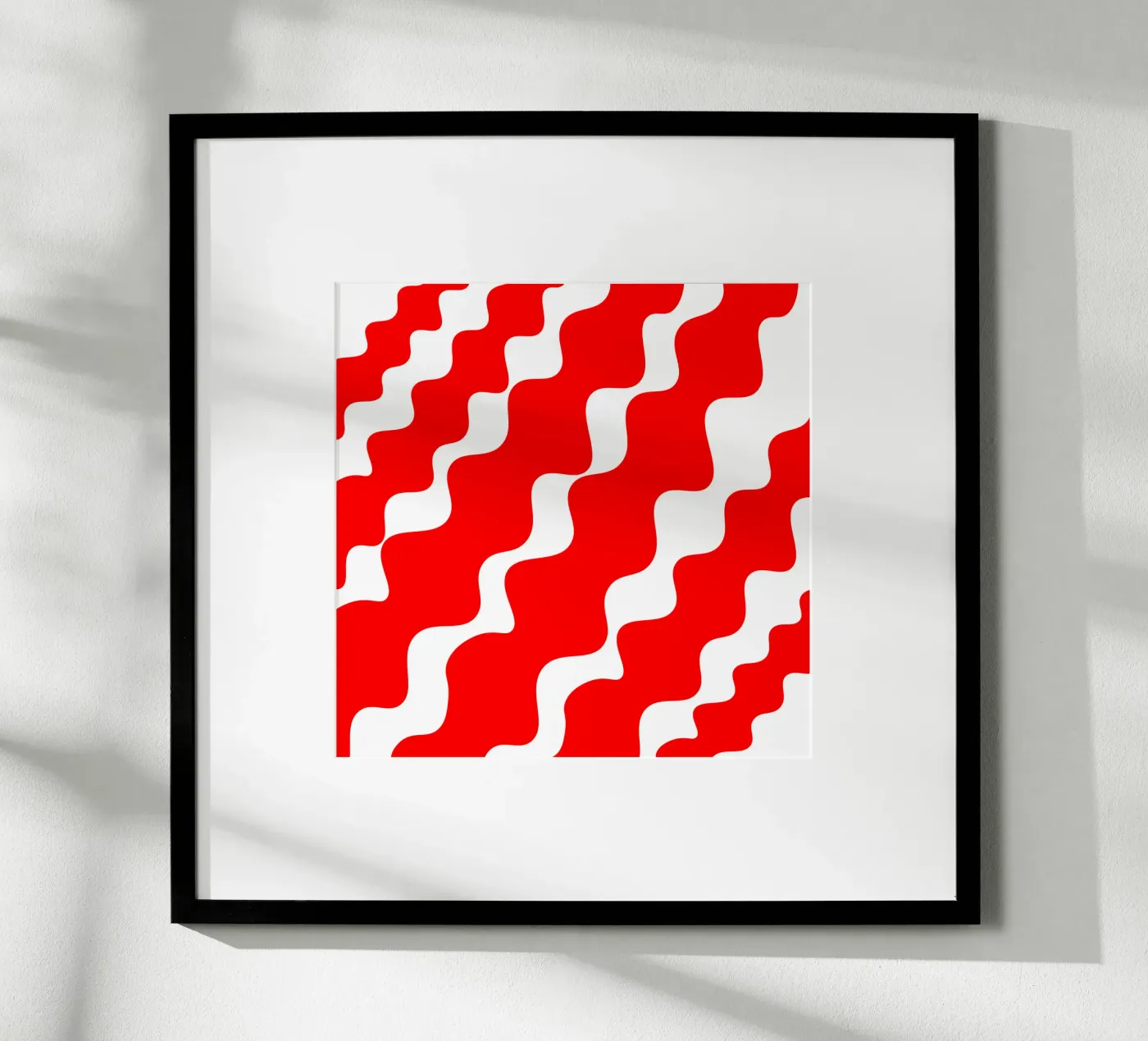 Red slanting waves poster van baobabprintstore
