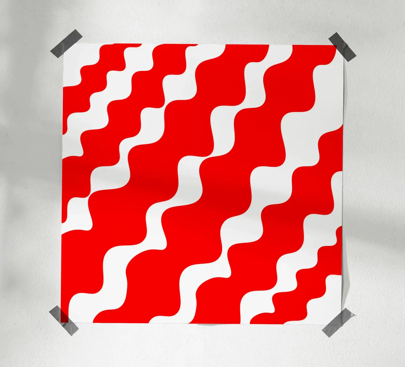 Red slanting waves poster van baobabprintstore