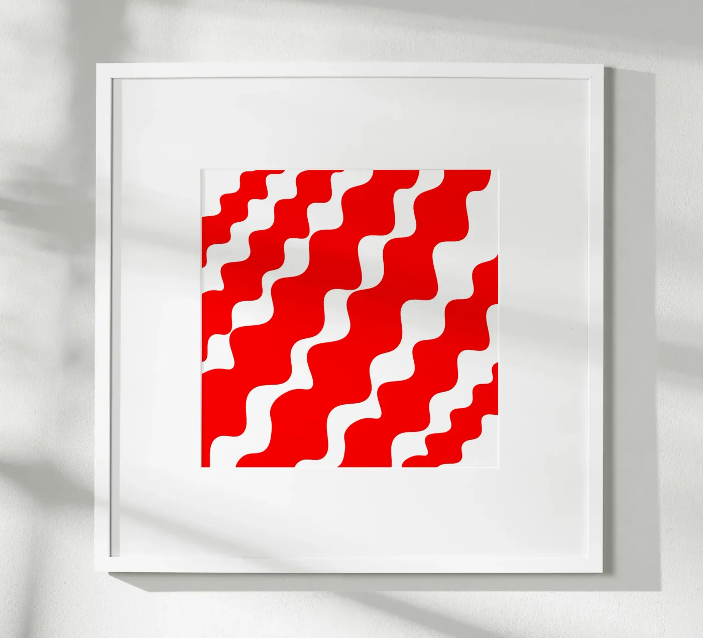 Red slanting waves poster van baobabprintstore