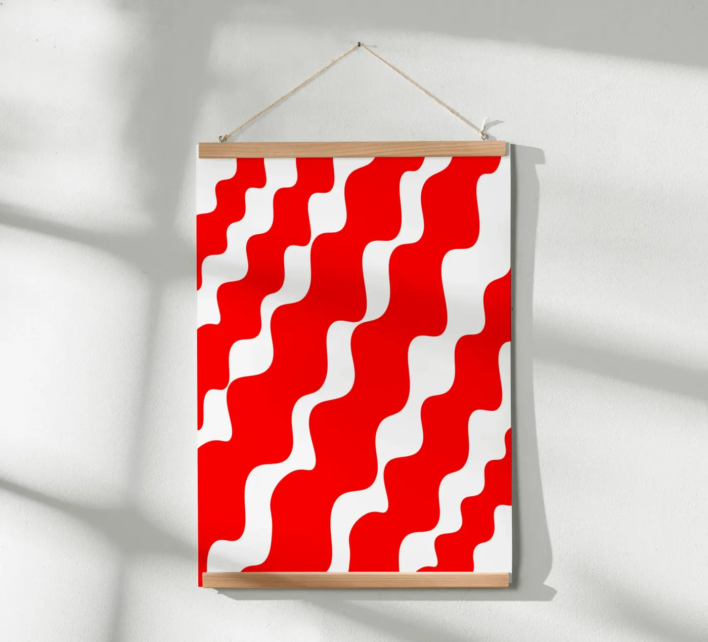 Red slanting waves poster van baobabprintstore