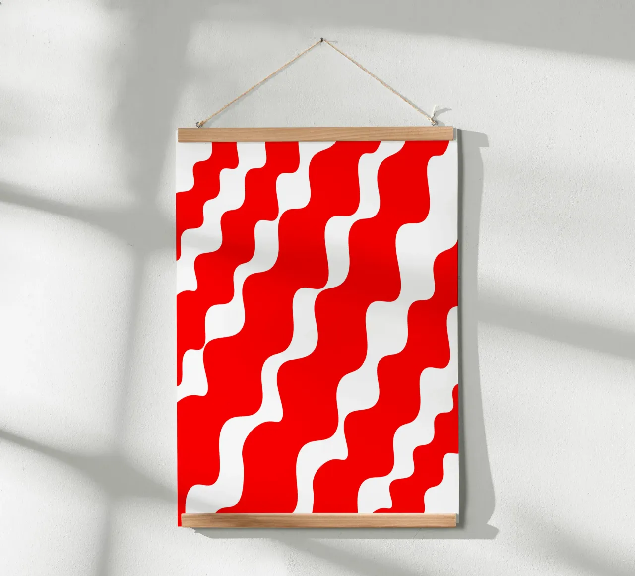 Red slanting waves poster da baobabprintstore