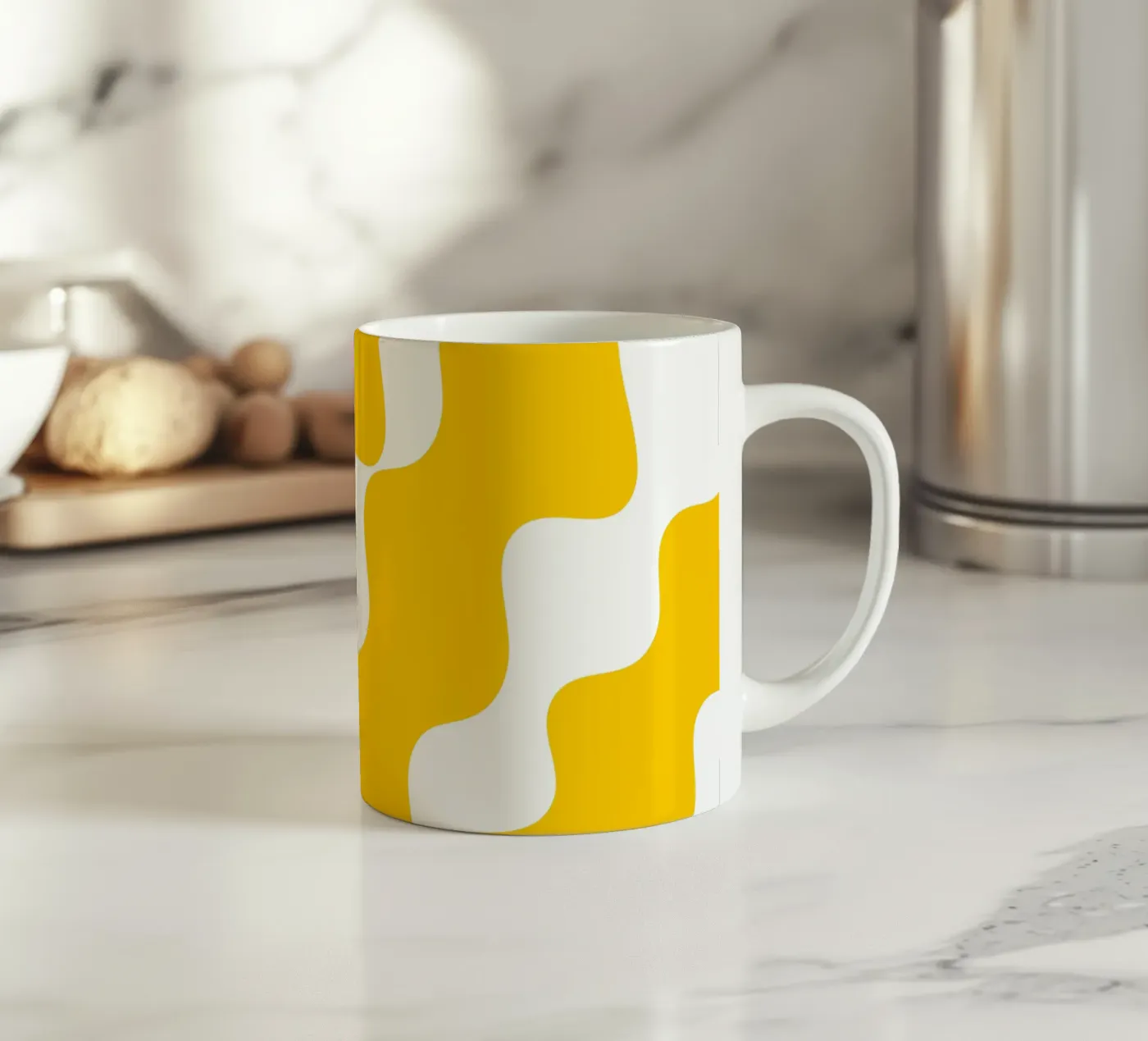 Yellow slanting waves ceramic mug by baobabprintstore