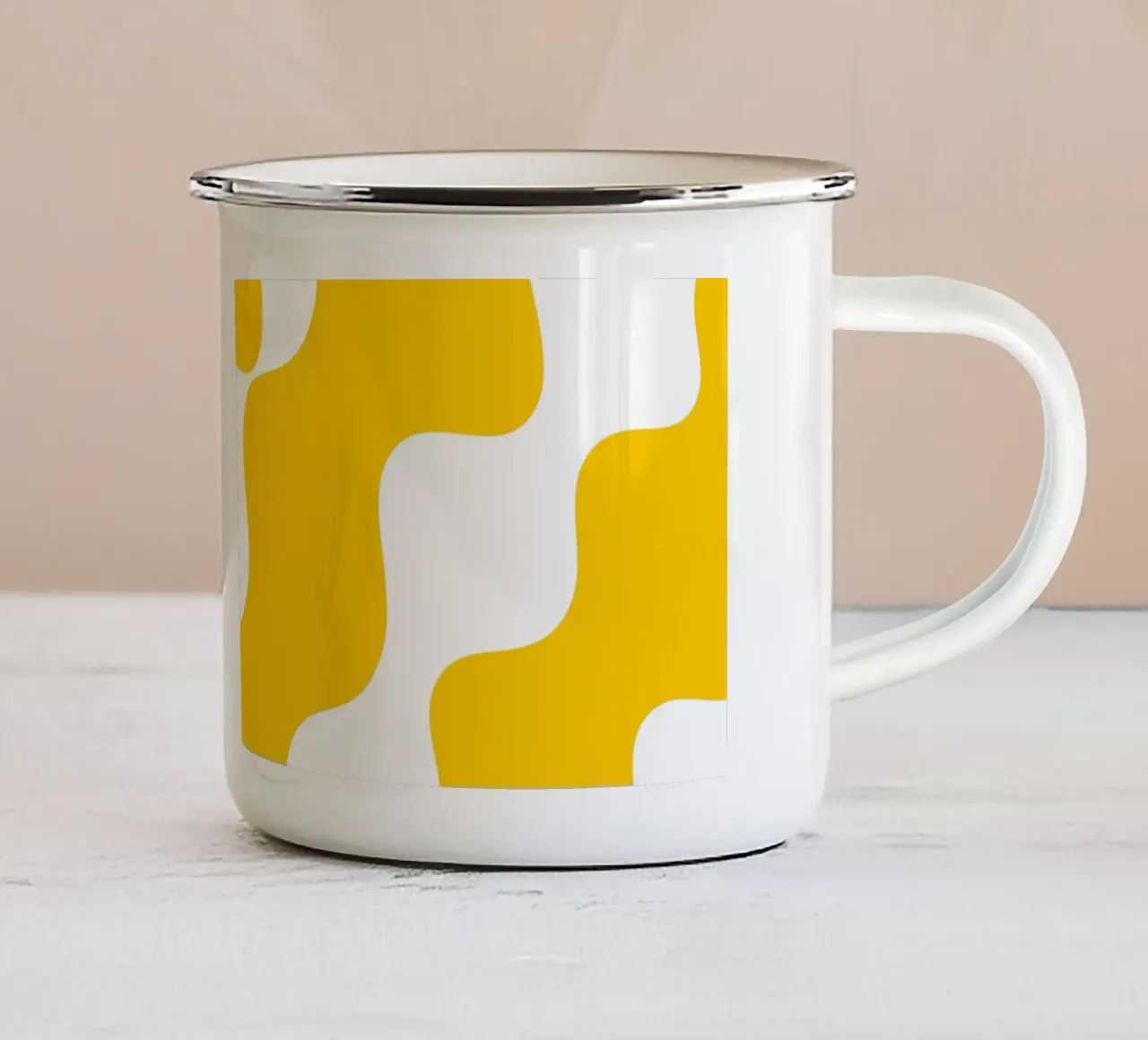 Yellow slanting waves enamel mug by baobabprintstore