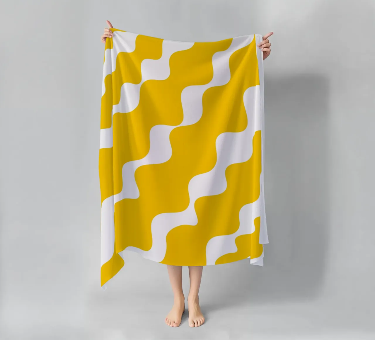 Yellow slanting waves telo mare da baobabprintstore
