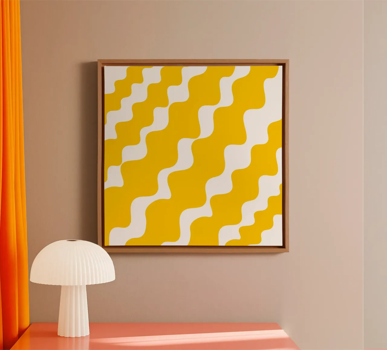 Yellow slanting waves tela con Cornice a cassetta da baobabprintstore