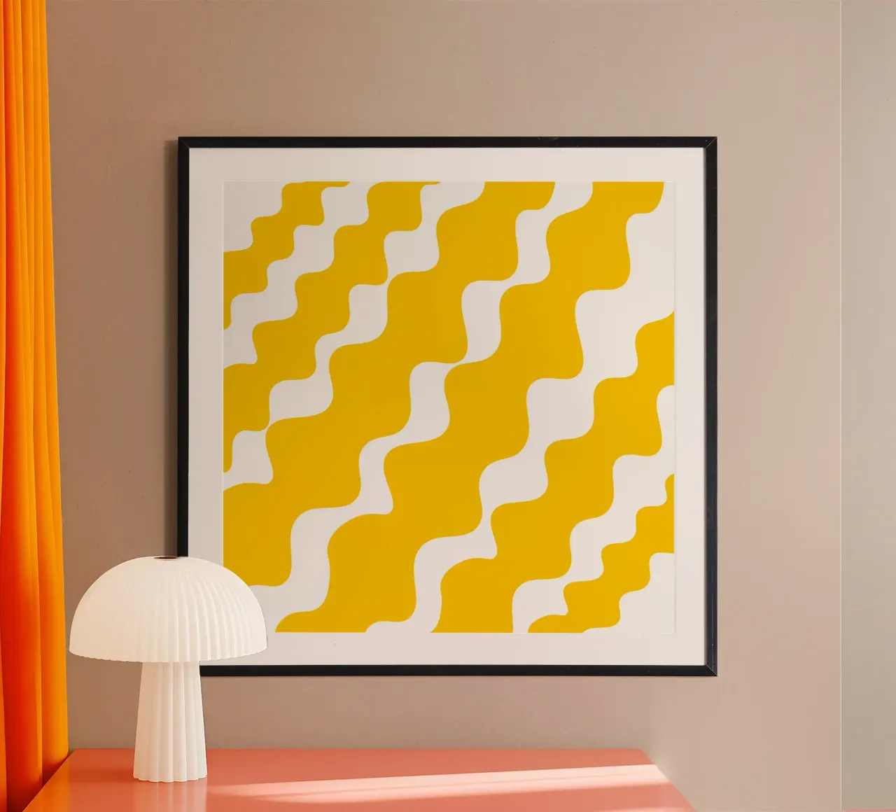 Yellow slanting waves poster con telaio in plastica da baobabprintstore