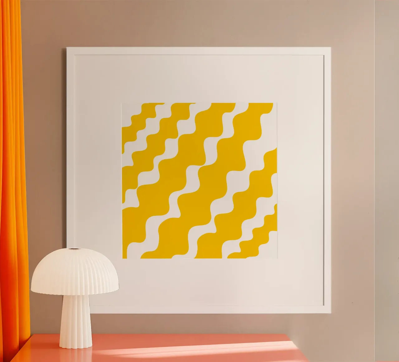 Yellow slanting waves poster con telaio in plastica da baobabprintstore