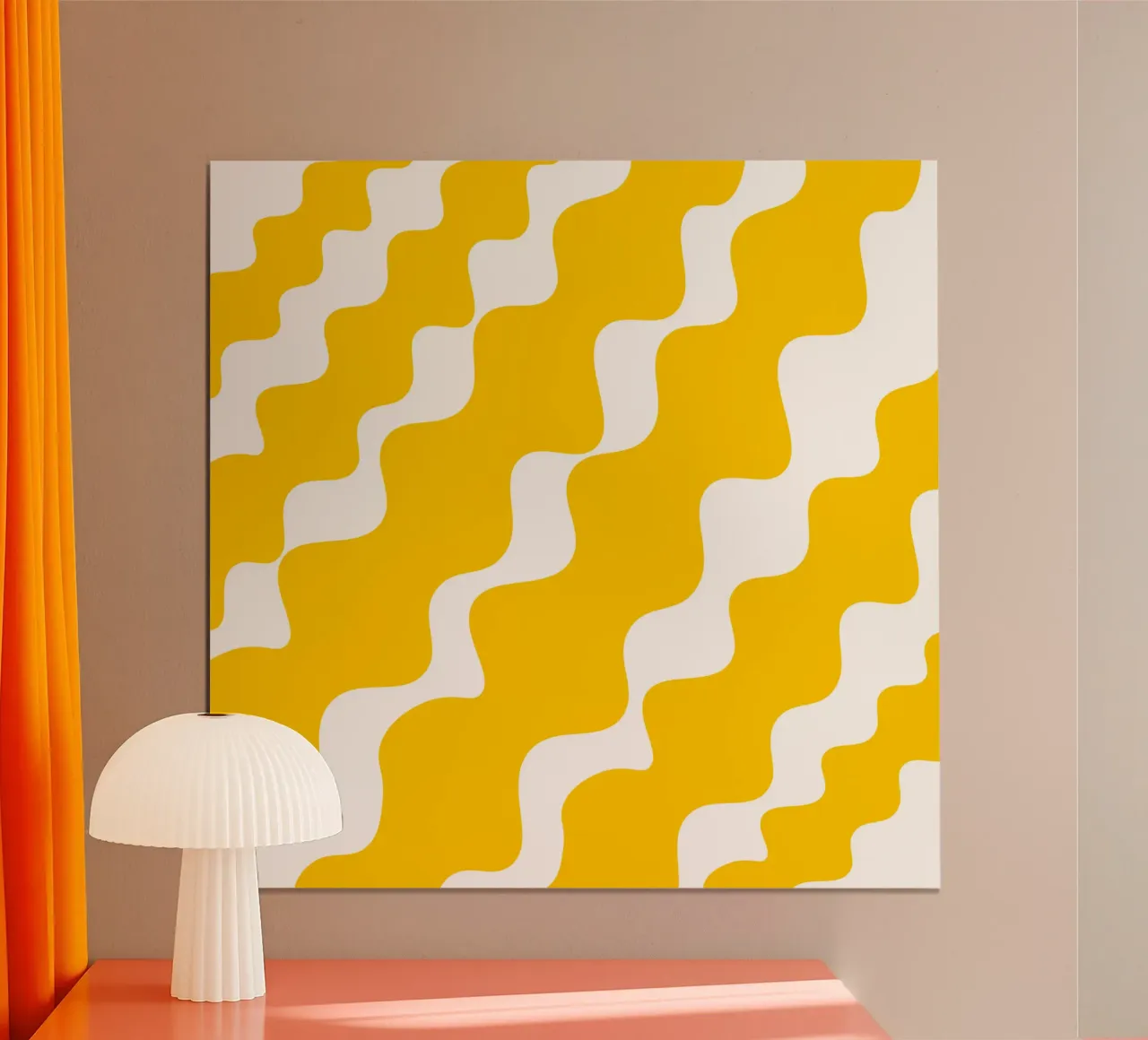 Yellow slanting waves poster con telaio in plastica da baobabprintstore