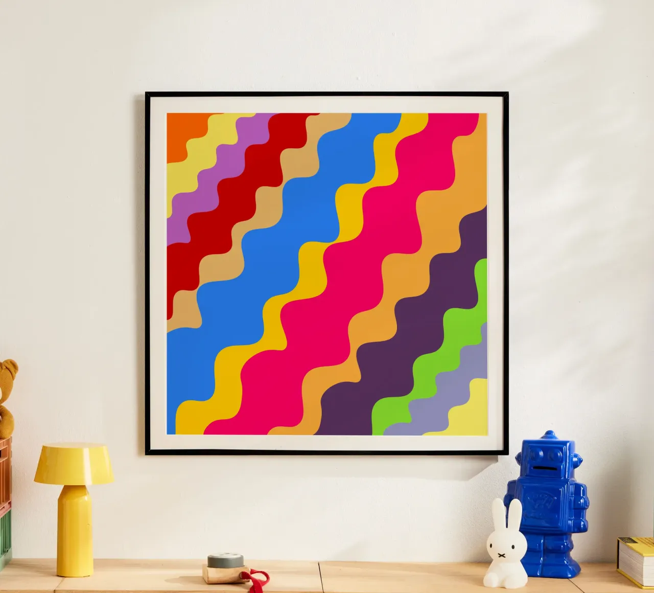 Retro slanting waves poster da baobabprintstore