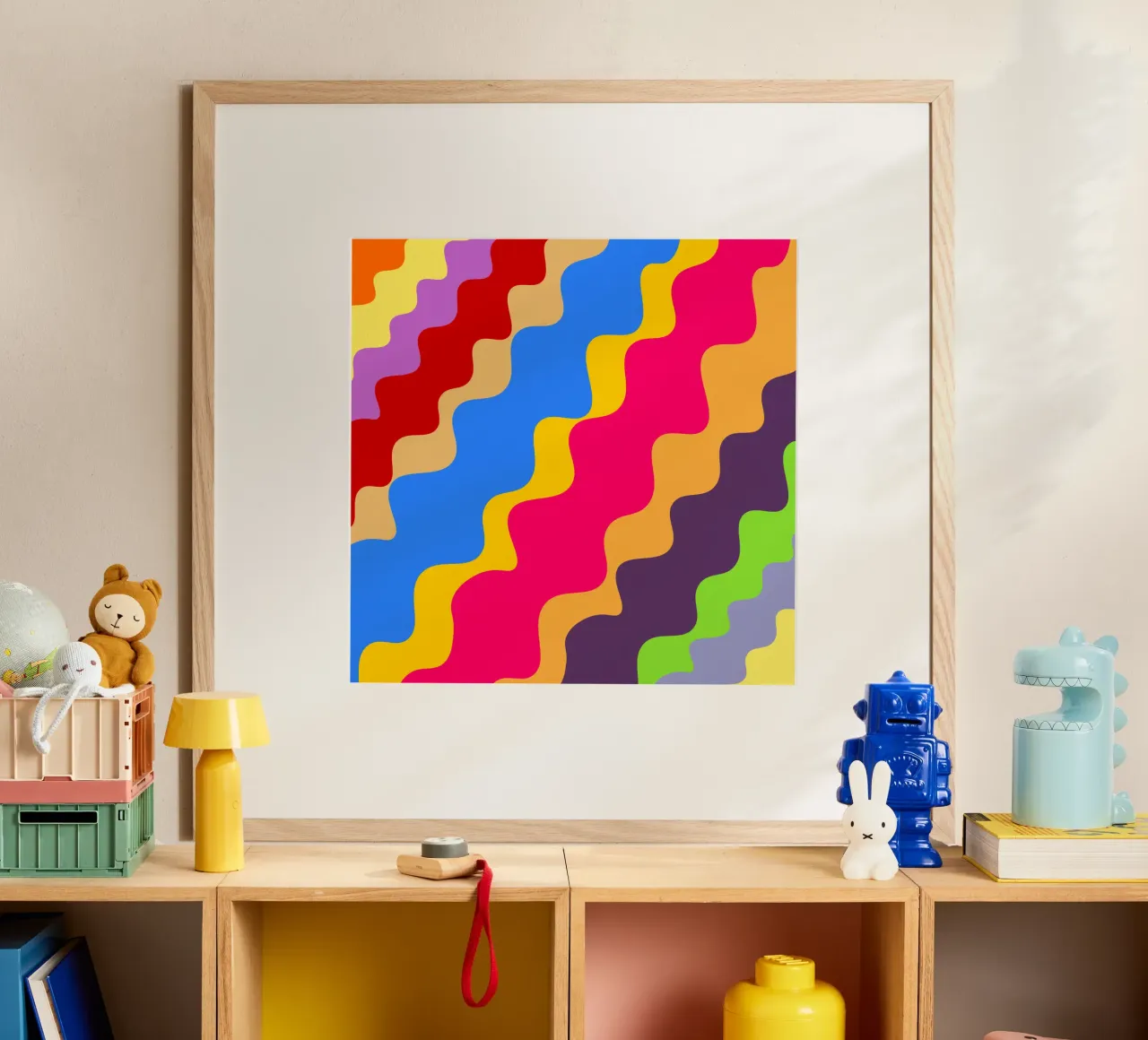 Retro slanting waves poster da baobabprintstore