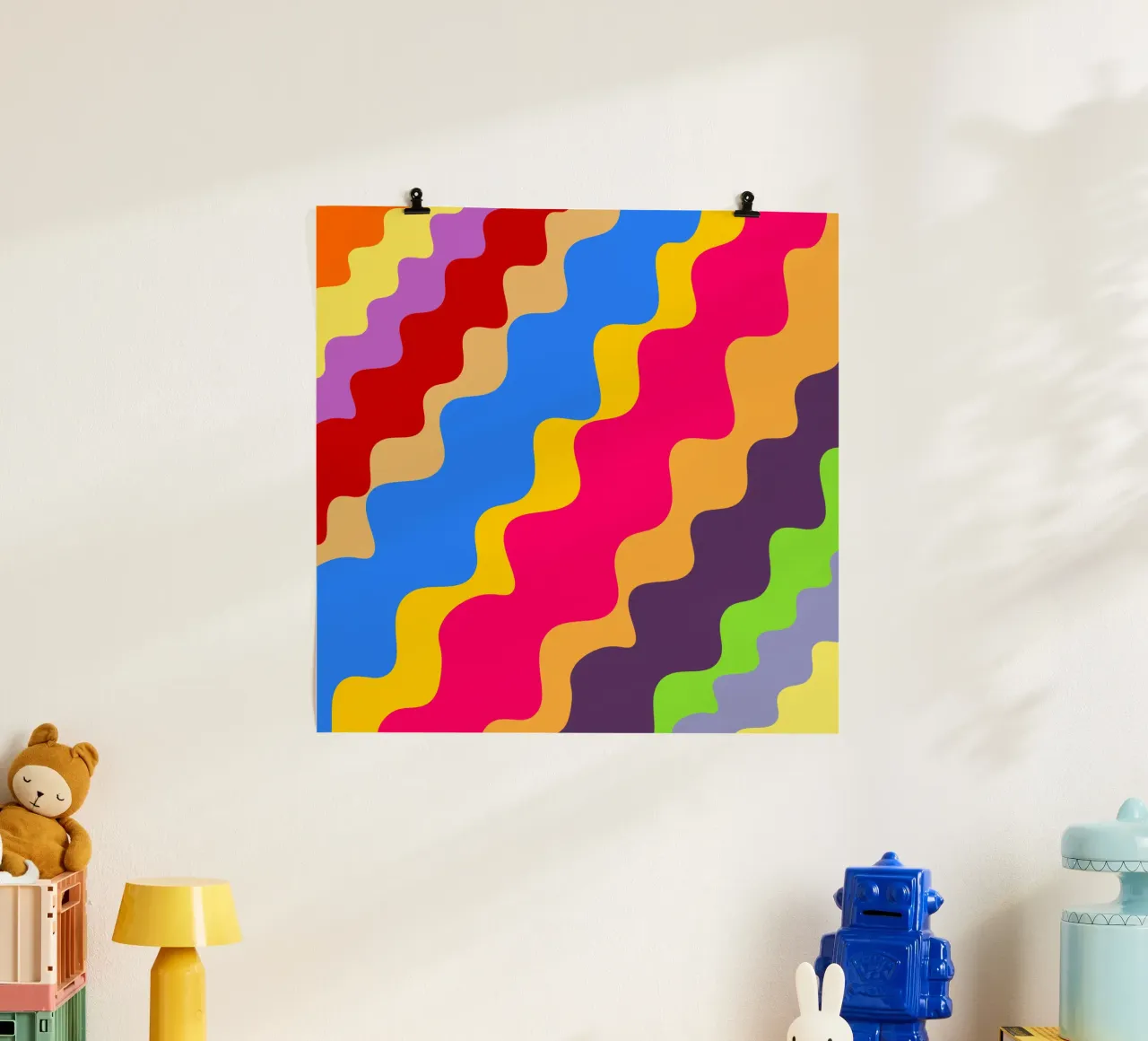 Retro slanting waves poster da baobabprintstore