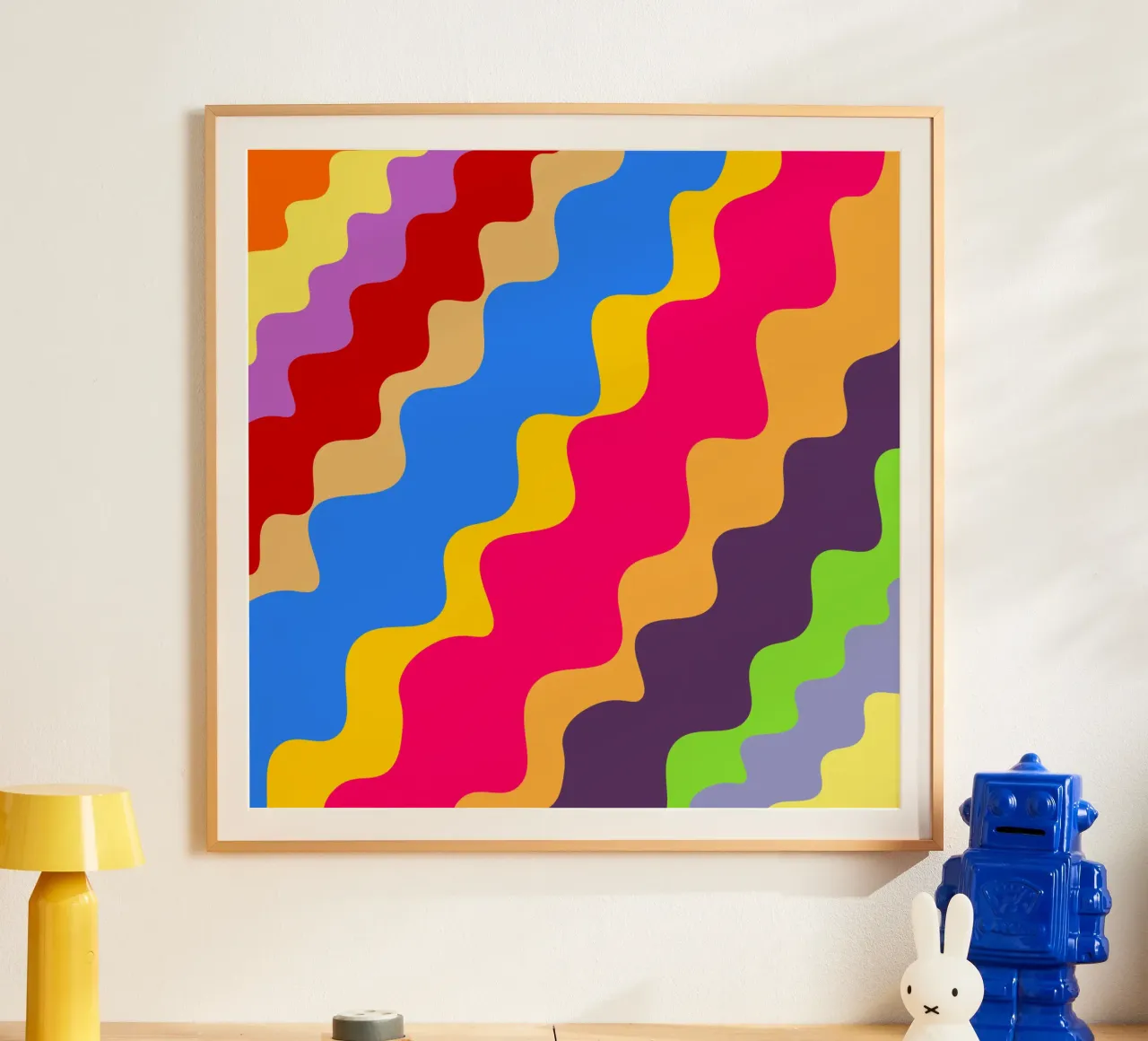 Retro slanting waves poster da baobabprintstore