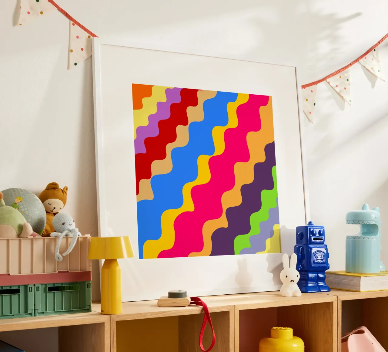 Retro slanting waves poster da baobabprintstore