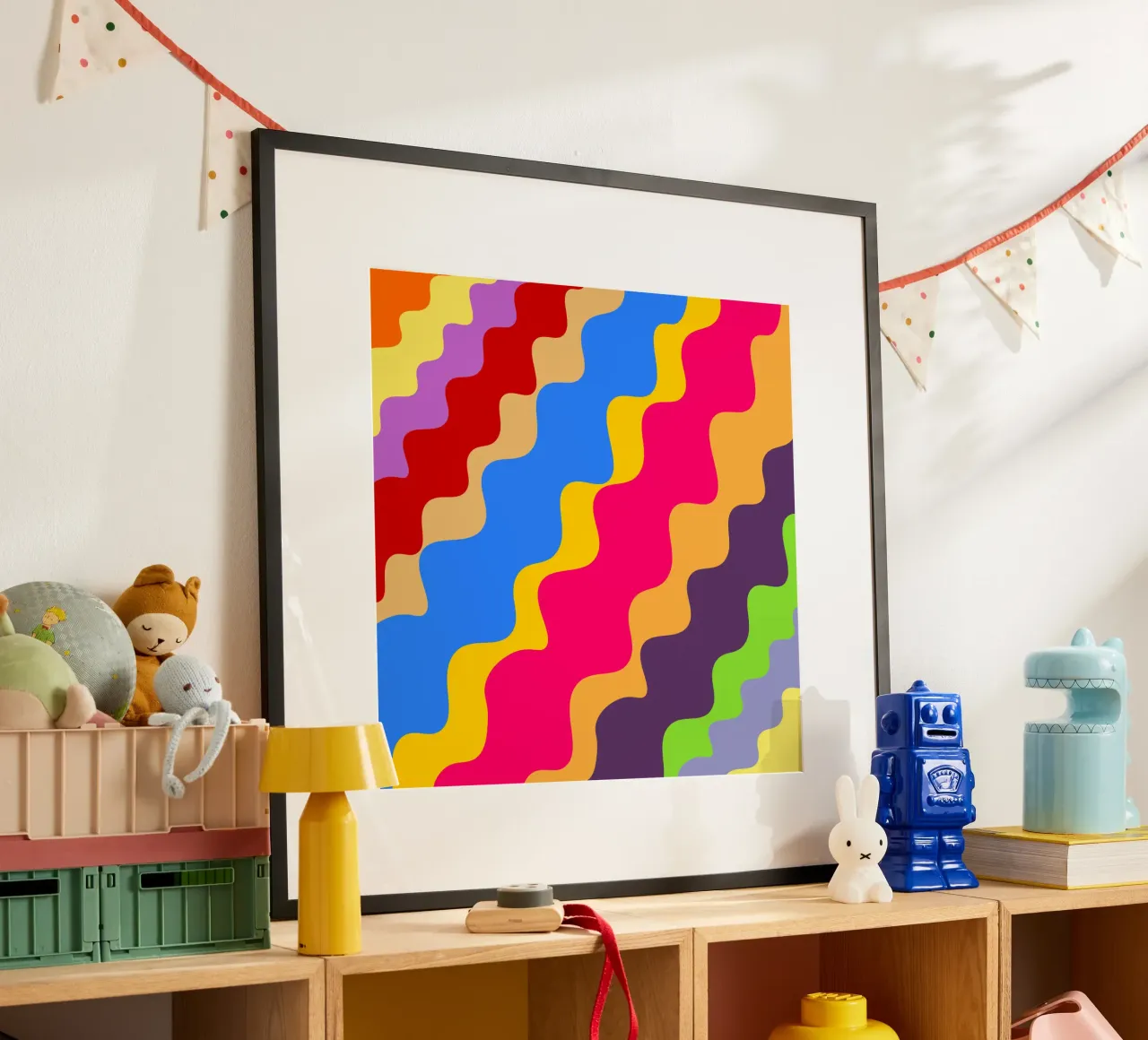 Retro slanting waves poster da baobabprintstore