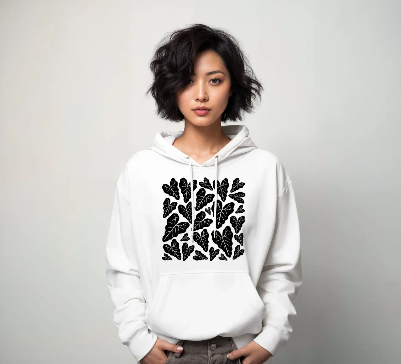 Black leaves pattern sudadera con capucha de baobabprintstore