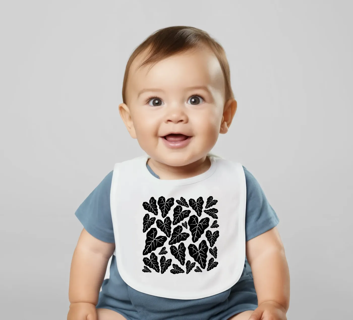 Black leaves pattern Babylätzchen von baobabprintstore