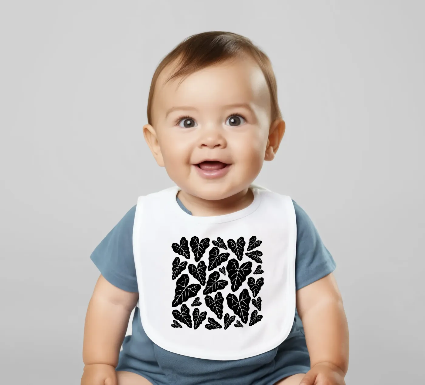 Black leaves pattern Babylätzchen von baobabprintstore