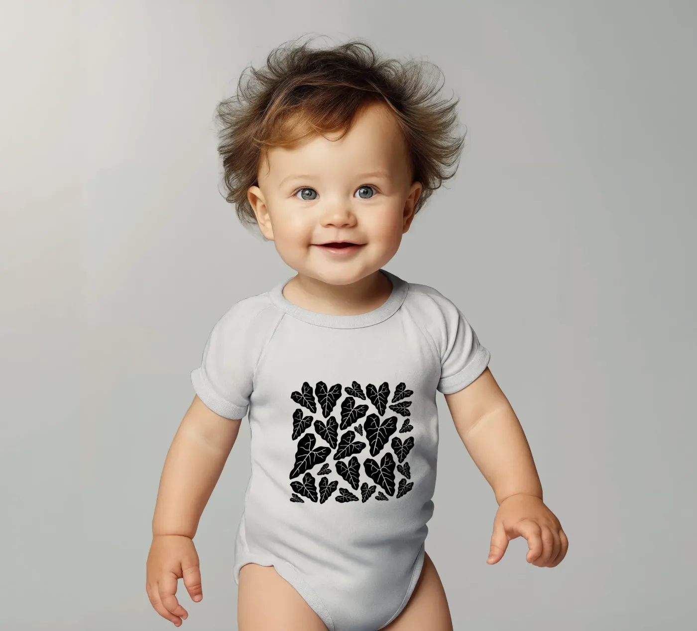 Black leaves pattern body bébé de baobabprintstore