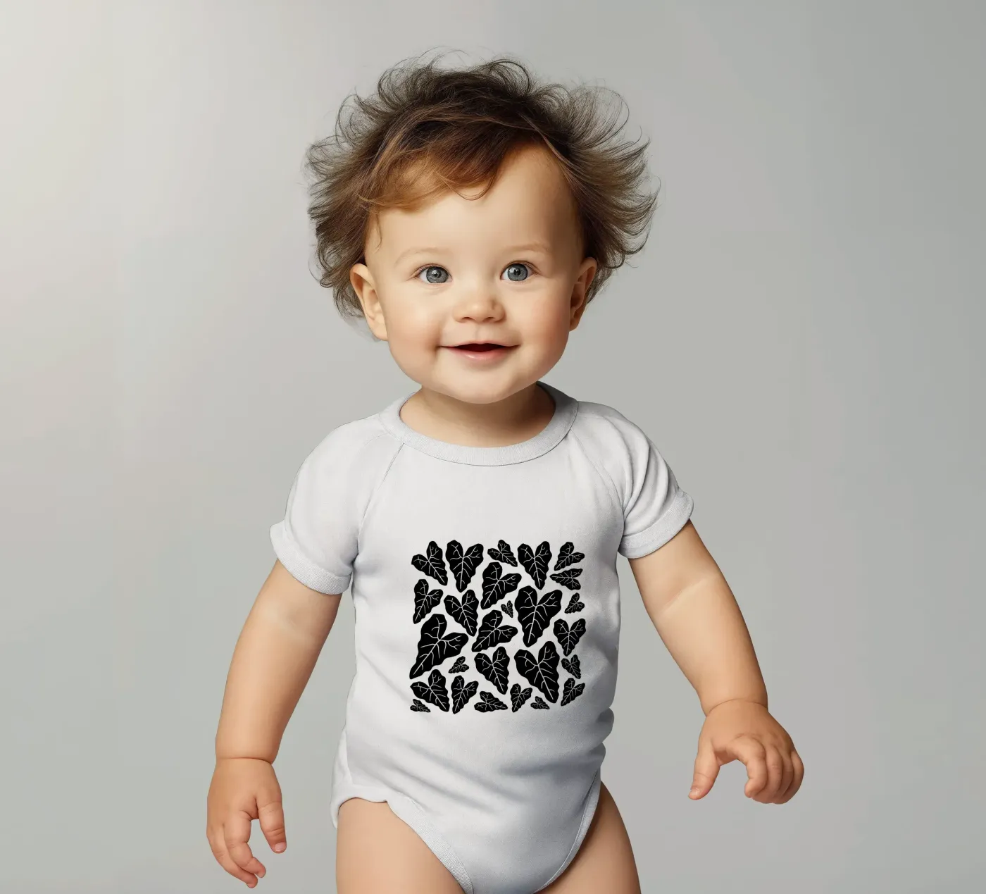 Black leaves pattern body bébé de baobabprintstore