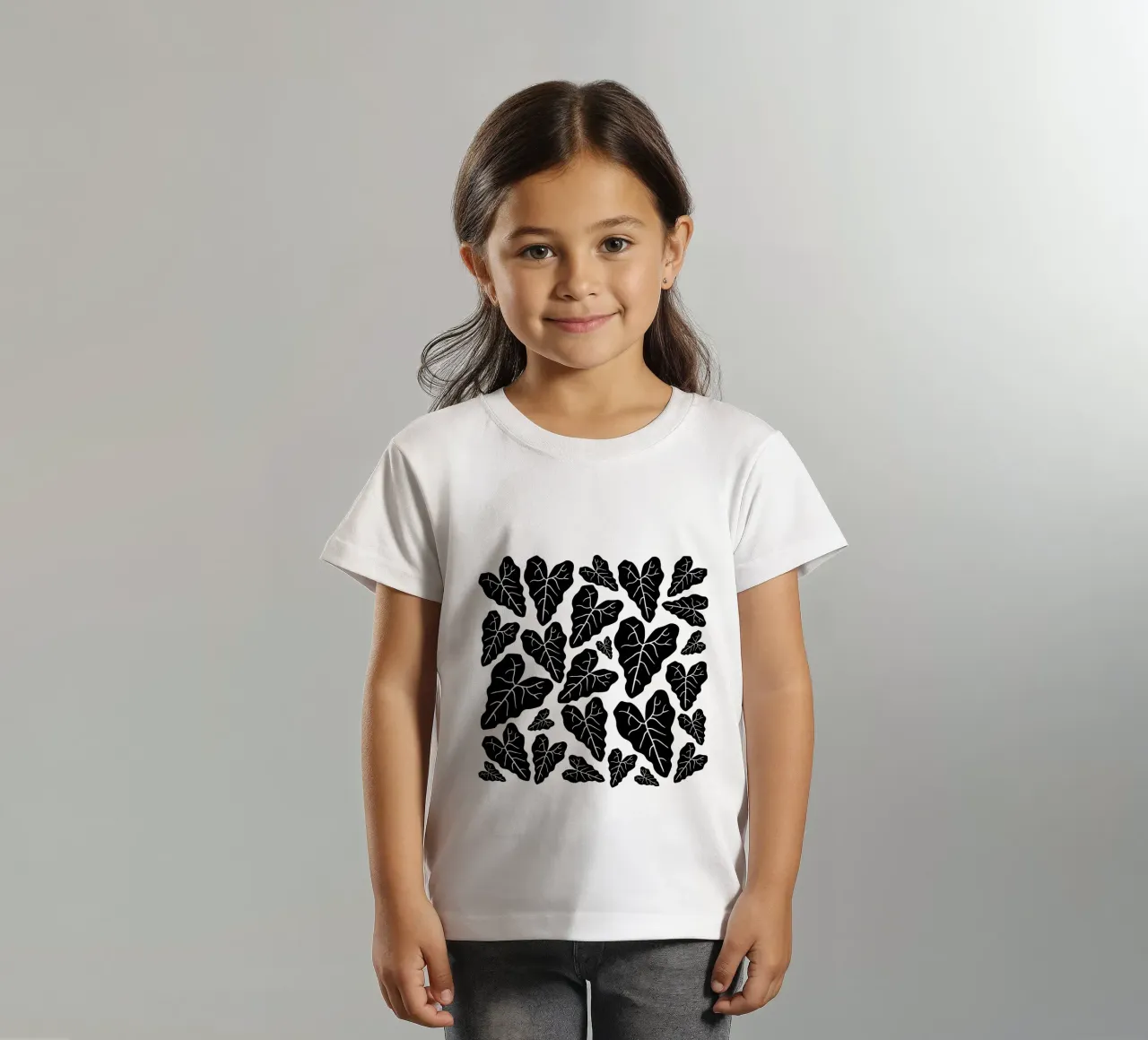 Black leaves pattern kinder t-shirt van baobabprintstore
