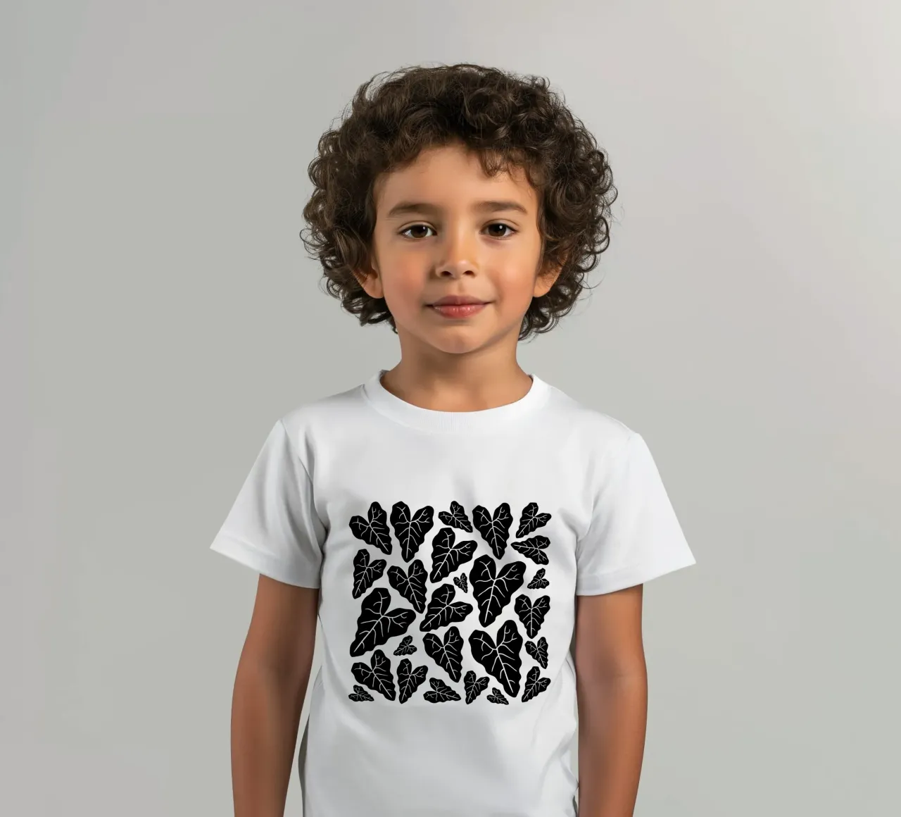 Black leaves pattern kinder t-shirt van baobabprintstore