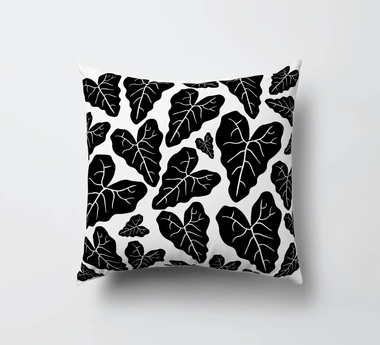 Black leaves pattern cuscino da baobabprintstore