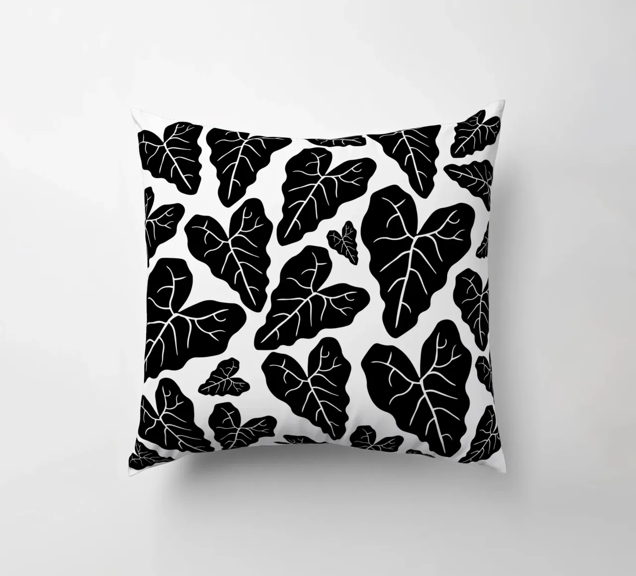 Black leaves pattern cuscino da baobabprintstore