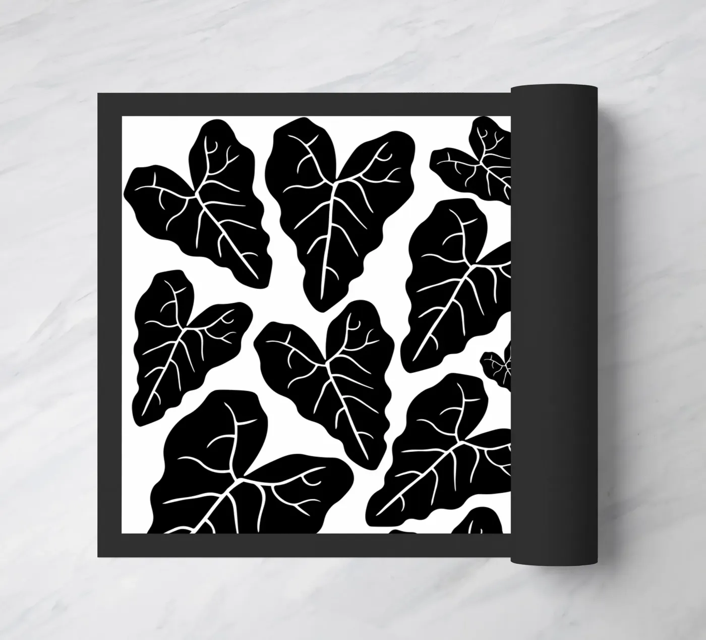 Black leaves pattern deurmat van baobabprintstore