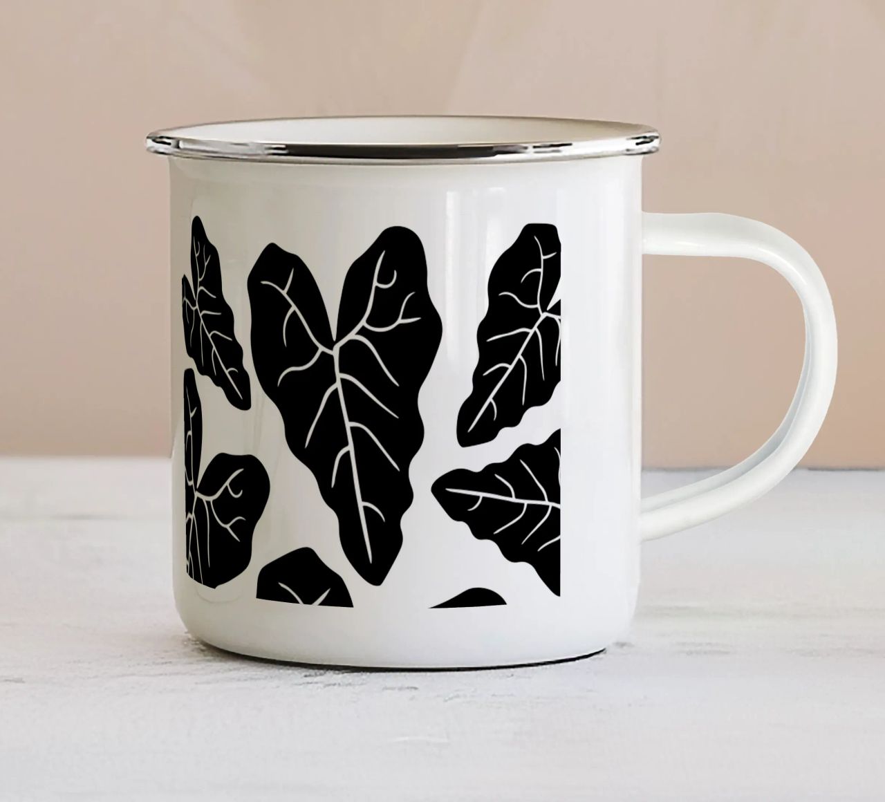 Black leaves pattern tazza in smalto da baobabprintstore