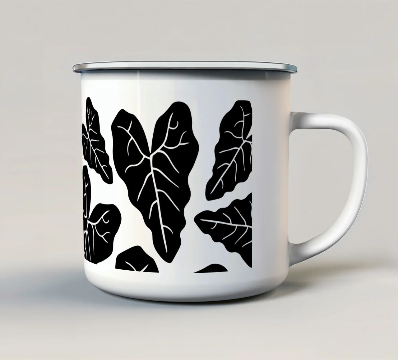Black leaves pattern tazza in smalto da baobabprintstore
