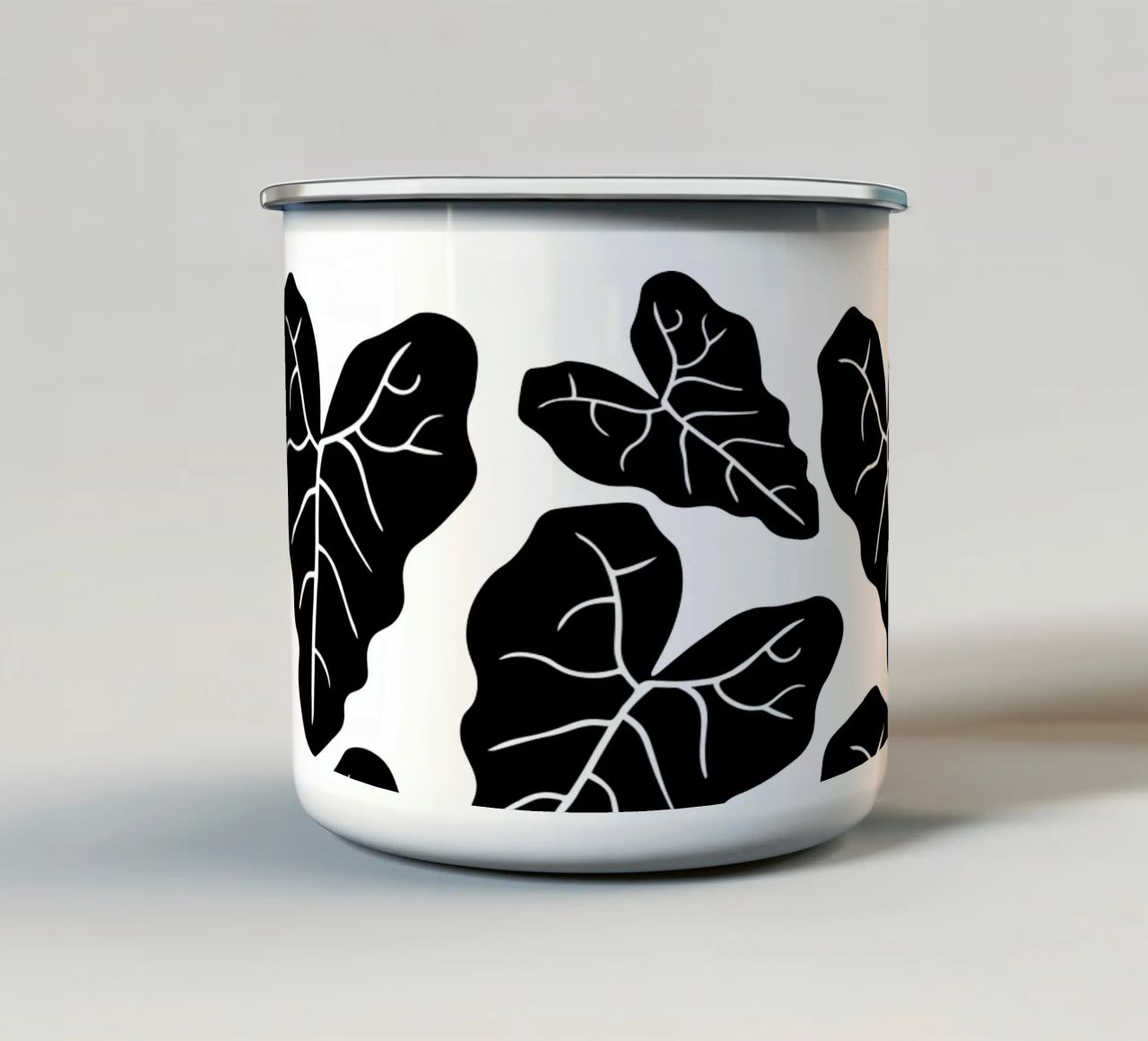 Black leaves pattern tazza in smalto da baobabprintstore