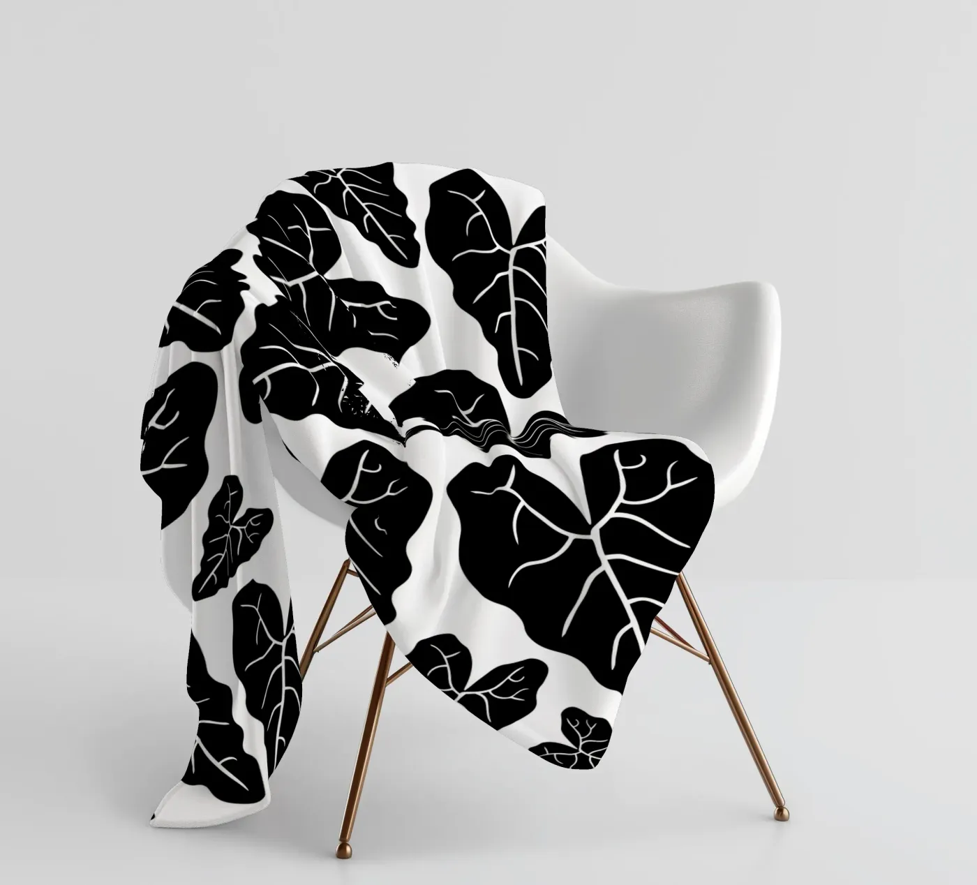 Black leaves pattern fleecedeken van baobabprintstore