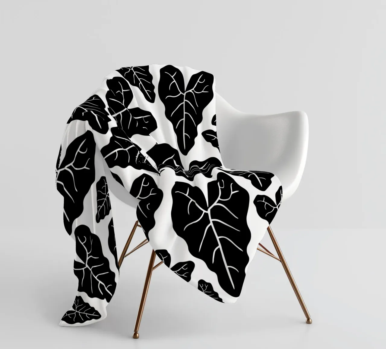 Black leaves pattern fleecedeken van baobabprintstore
