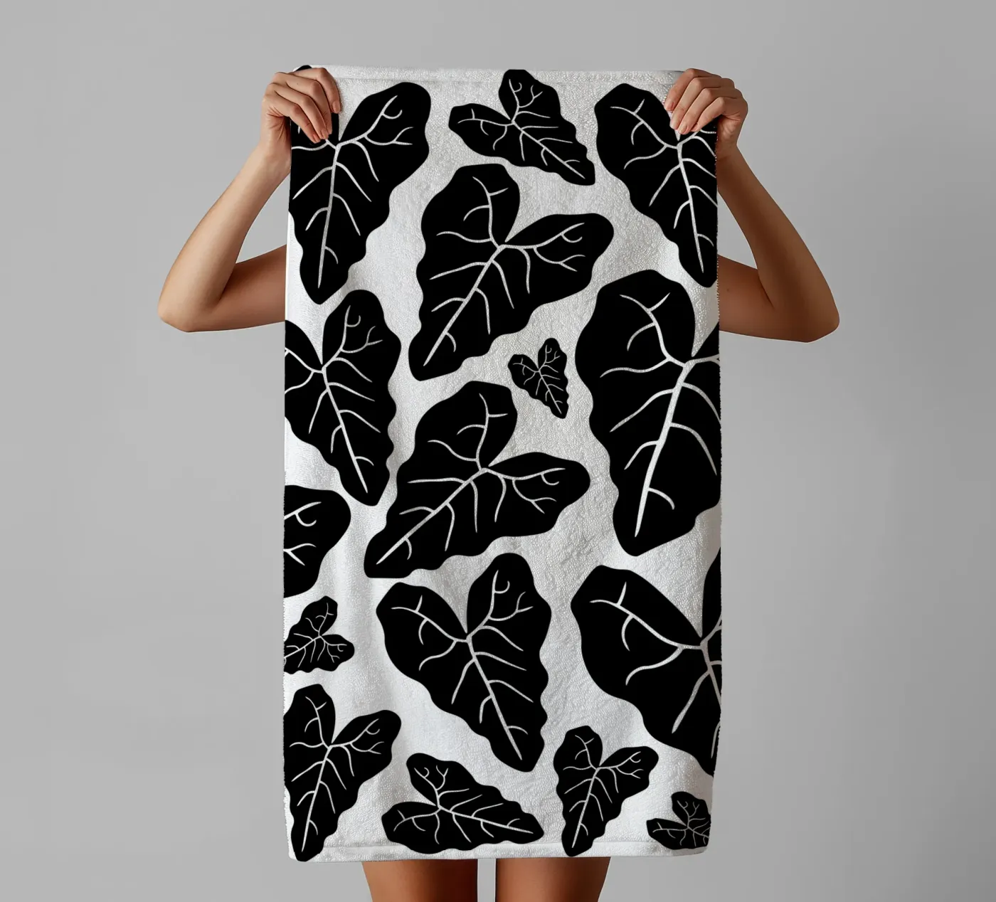 Black leaves pattern towel by baobabprintstore