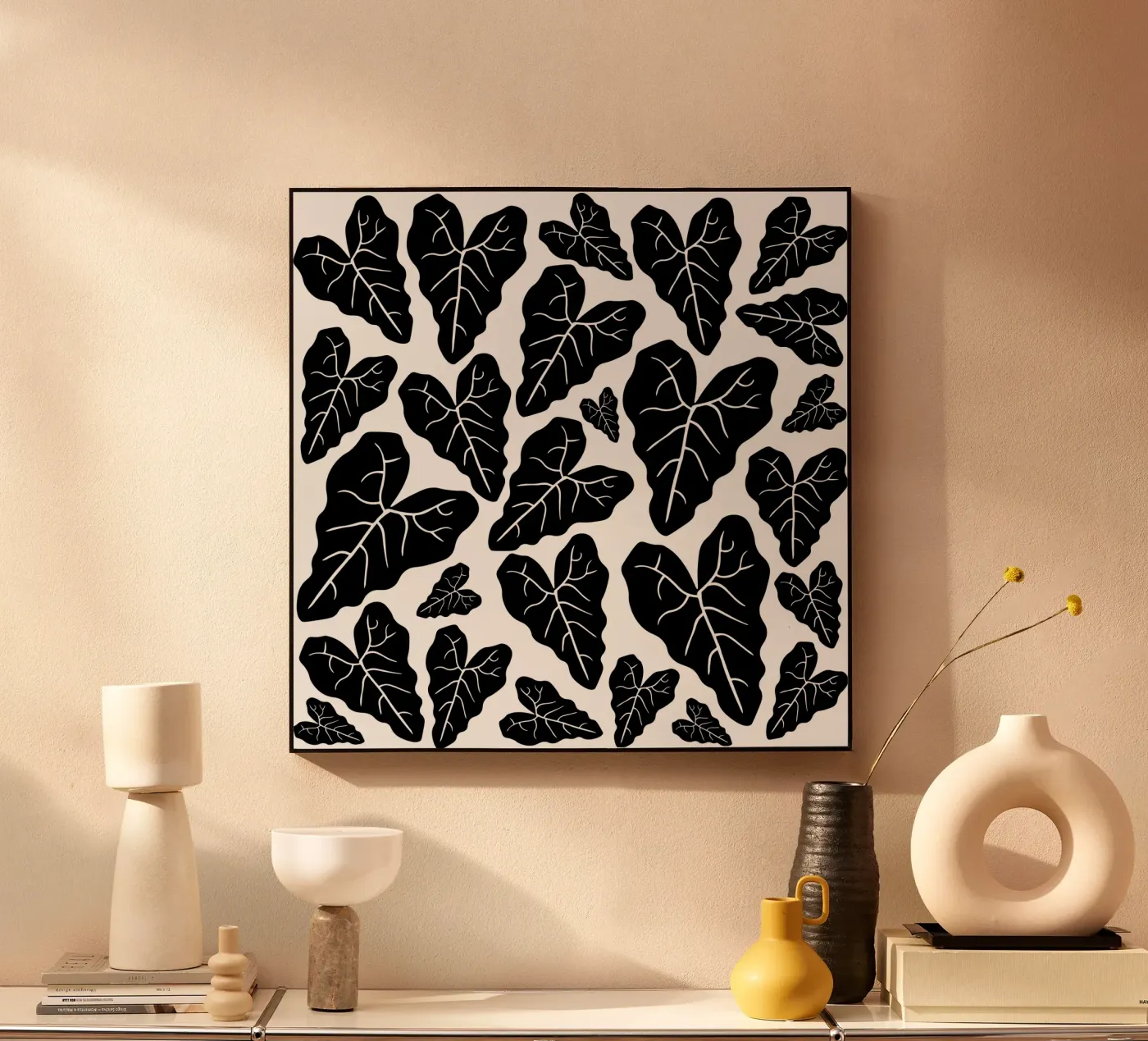 Black leaves pattern acryl van baobabprintstore