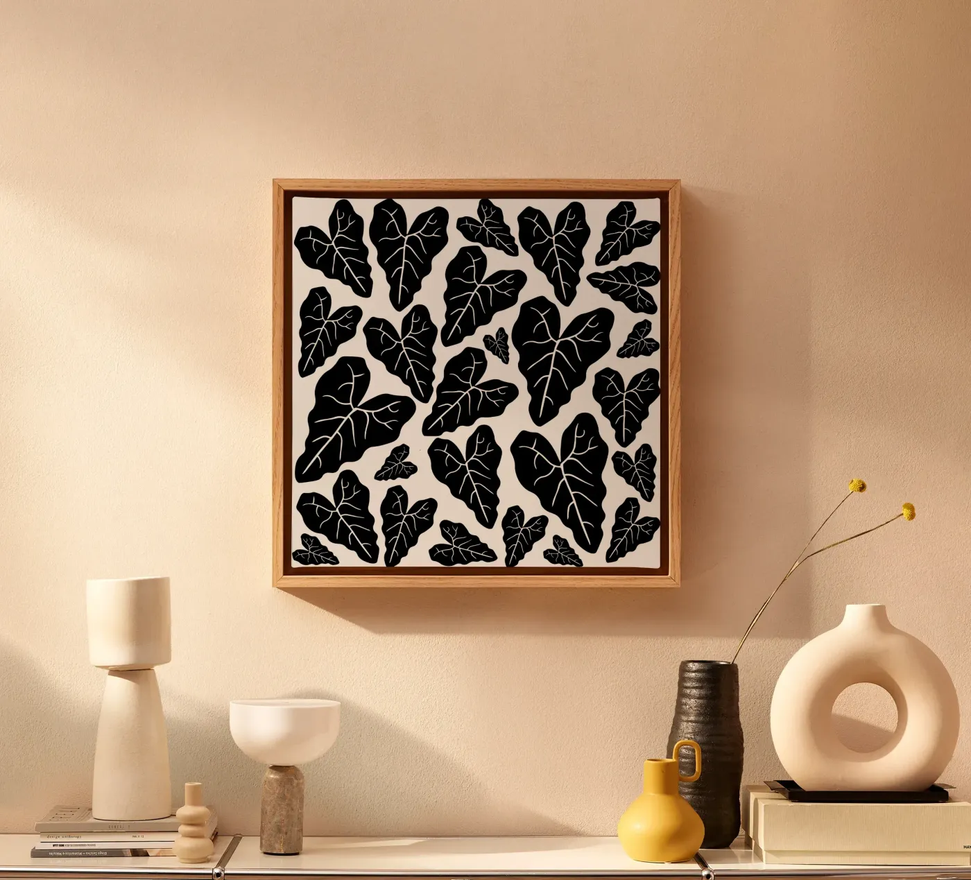 Black leaves pattern Leinwand von baobabprintstore