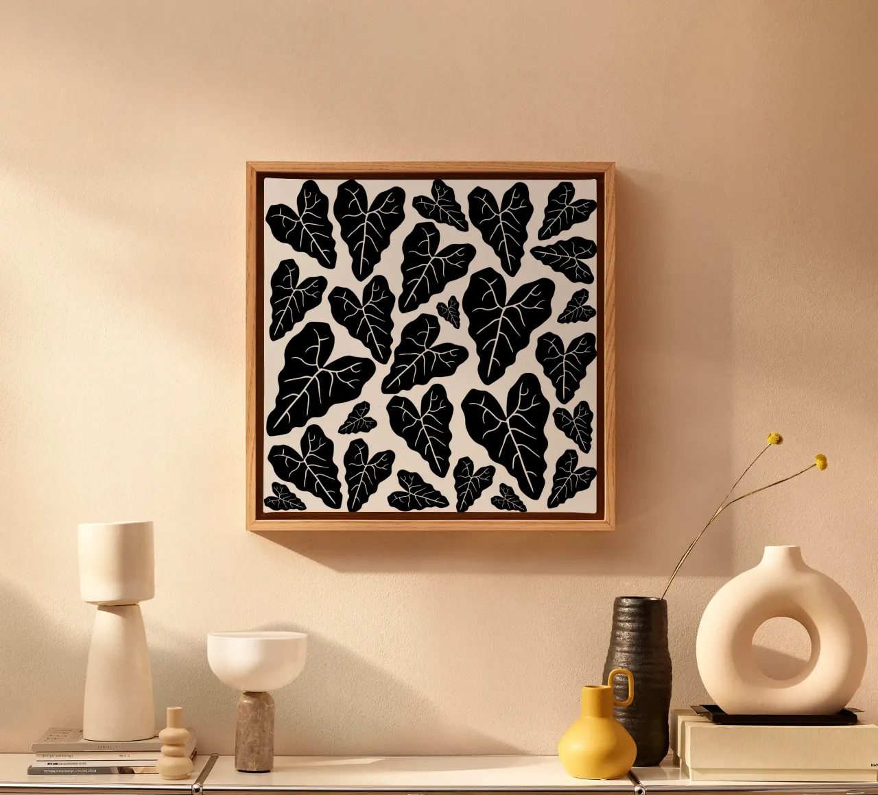Black leaves pattern canvas by baobabprintstore