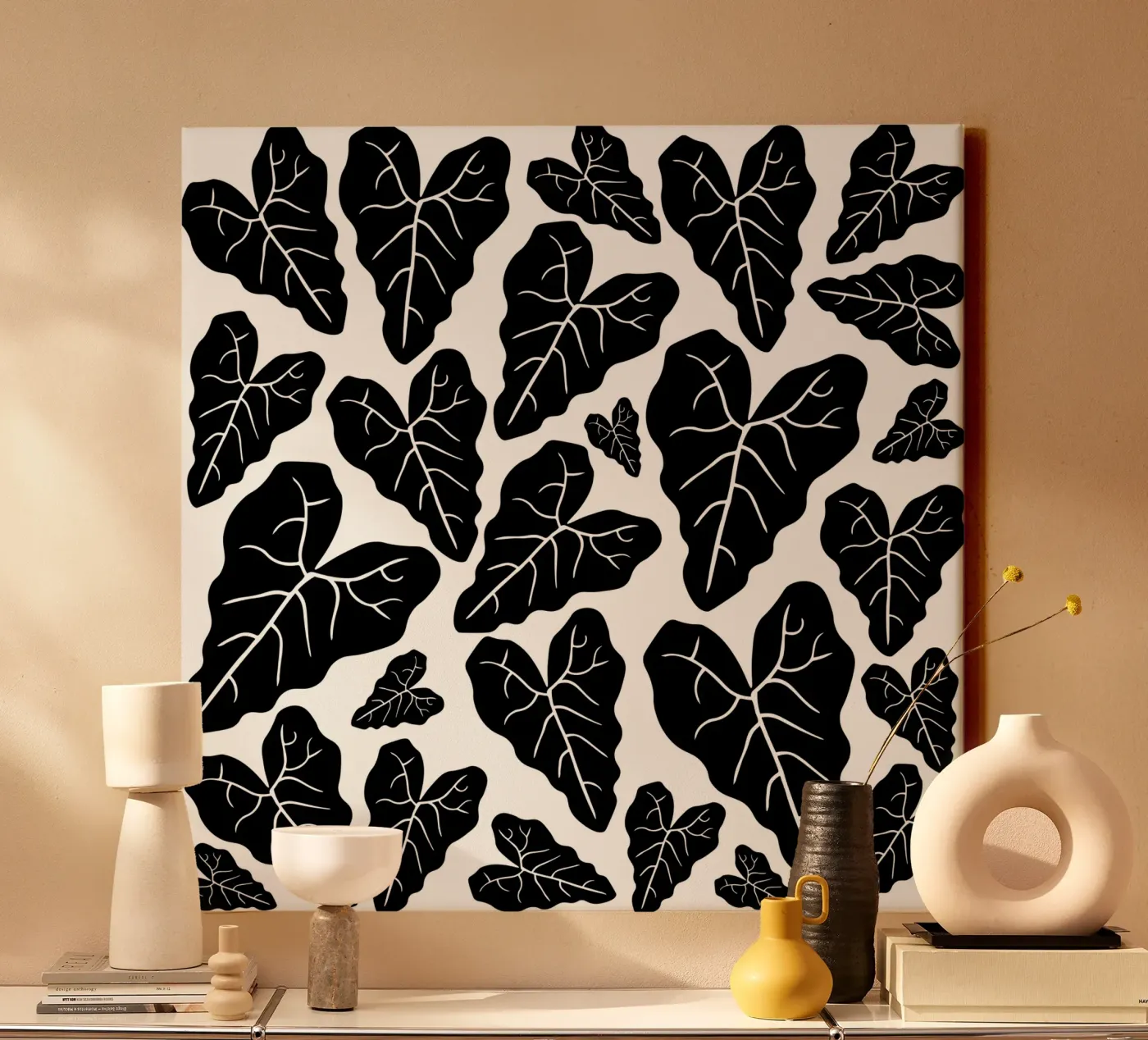 Black leaves pattern tela da baobabprintstore