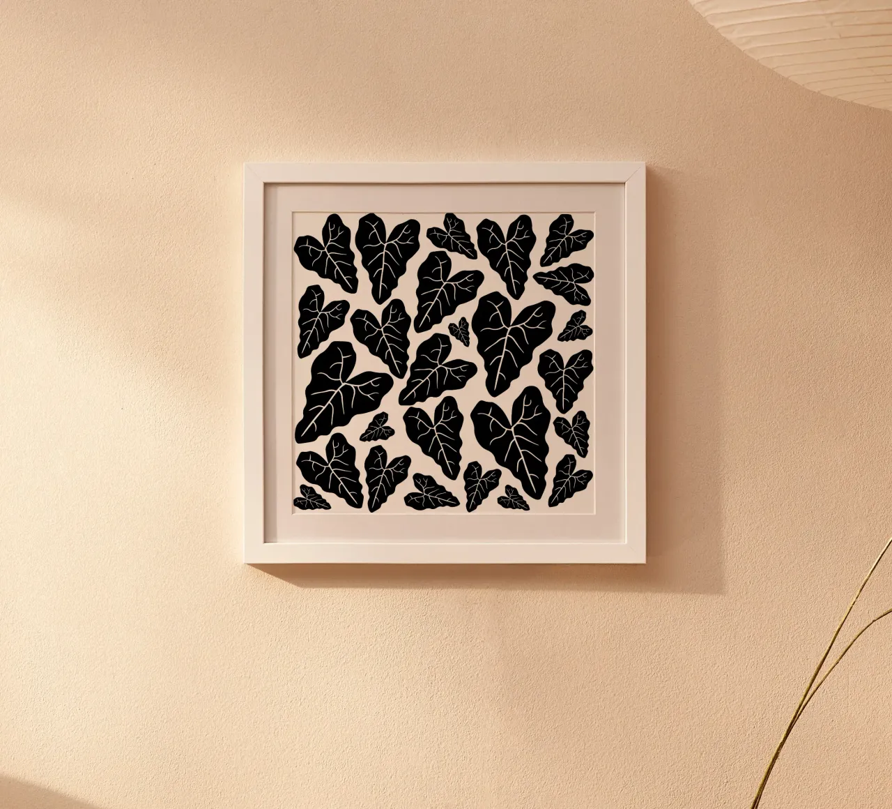 Black leaves pattern carta hahnemühle da baobabprintstore